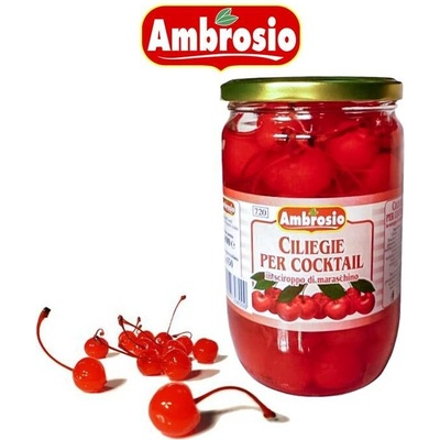 Ambrosio koktejlové třešně v marasku se stopkou 750 g