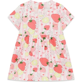Guess Рокля за новородено момиче в розово и бяло райе с ягодки Guess