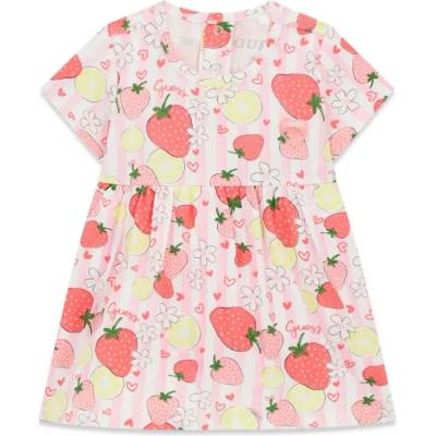 Guess Рокля за новородено момиче в розово и бяло райе с ягодки Guess