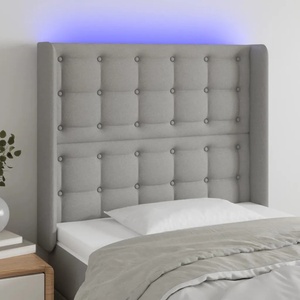 vidaXL LED горна табла за легло, светлосива, 93x16x118/128 см, плат (3124464)