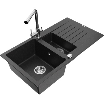 Mexen Matias гранитна мивка с 1, 5 камери с отцедник и кухненски смесител Duero, (6502-73-671600-00)