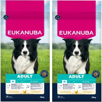 Eukanuba Active Adult pre stredné plemená s kuracím mäsom 2 x 15 kg