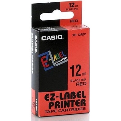 Casio XR-18RD1, 18mm x 8m, черен печат/червен фон, оригинален лента (XR-18RD1)