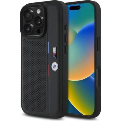 BMW Перфориран калъф BMW M Tricolor Detail Line iPhone 16 Pro Max - черен