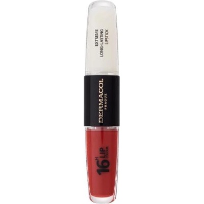 Dermacol 16H Lip Colour Extreme Long-Lasting Lipstick дълготрайно червило и блясък за устни 2в1 8 ml нюанс 34