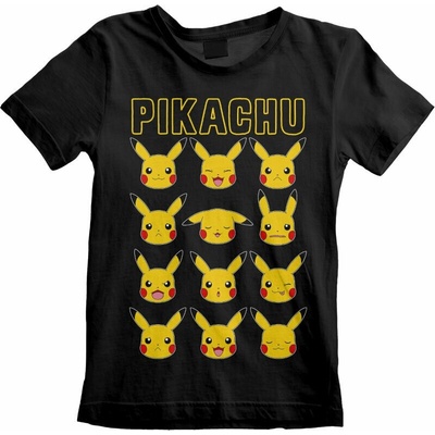 CurePink: dětské tričko Pokémon: Pikachu Faces černá bavlna [POK00630TKB]