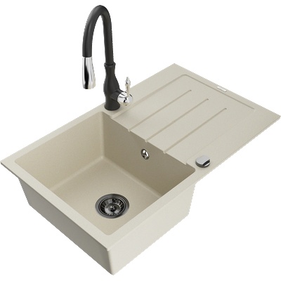 Mexen Bruno гранитна мивка с 1 камера с отцедник и кухненски смесител Savita, бежов - 6513-69-672601-70 (6513-69-672601-70)