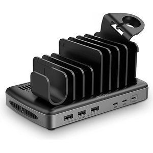 Lindy 3x USB-A, 3x USB-C зарядно устройство/станция за зареждане на мобилни телефони, таблети, смарт часовници 160W, 6 порта 73436 (73436)