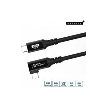 MicroConnect USB-C to USB-C Premium cable 0.15m, 100W, 20Gbps, USB 3.2 Gen 2x2, Angled