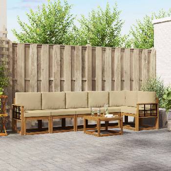 vidaXL Комплект дивани за открито 7 pcs Натурален и Бежов (3366511)