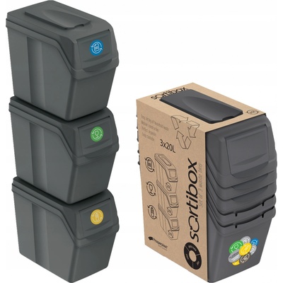Prosperplast Sada 3 odpadkových košů SORTIBOX I šedý kámen 3 x 20 l