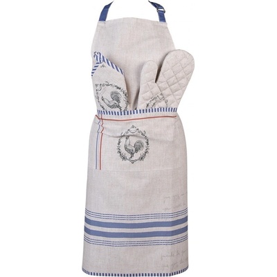 Clayre & Eef Béžová bavlněná zástěra s kohoutem Devine French Roster 70x85 cm