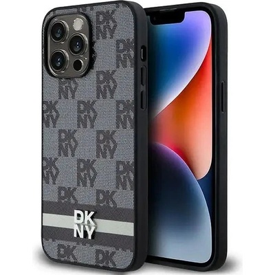DKNY Кейс DKNY Leather Checkered Mono Pattern & Printed Stripes за iPhone 14 Pro Max, черен (3666339263188)
