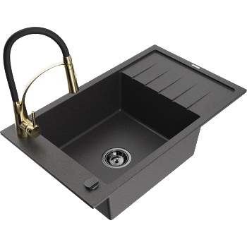 Mexen Elias гранитна мивка с една камера и отцедник и кухненски смесител Aster, черен напръскан - 6511-76-73450-57-B (6511-76-73450-57-B)