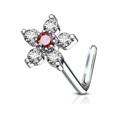 Šperky4U zahnutý piercing do nosu červený kamínek N0098-CR