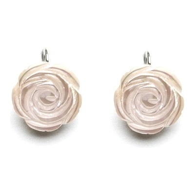 Čištín Zlaté náušnice, přírodní růžová perleť, růžička 16 mm,bílé i žluté zlato - NK 1298