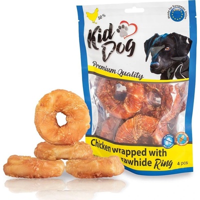 Kid dog KidDog kuřecí masíčko na buvolím 9 cm kroužku 4 ks bal.