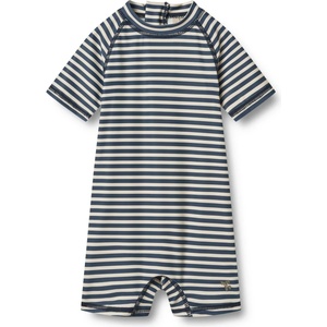 WHEAT Детски цял бански от ликра (UV защита) Wheat Kid's Swimsuit S/S Cas Lycra - Blue Stripe - размер 68 (EU) (750-1955-0112)