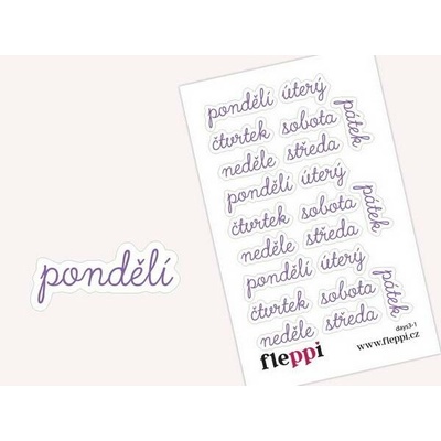 Fleppi Samolepky Dny v týdnu - scriptové písmo Druh: žluté FLEPIDVT08