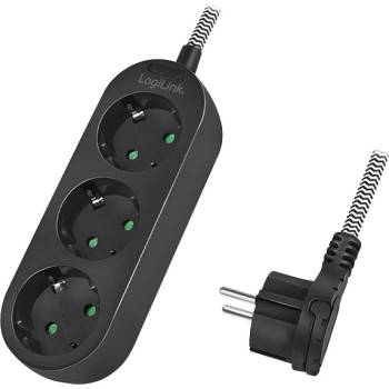 LogiLink Distributor 3, 3x CEE 7/3, текстилен кабел, черен