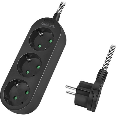 LogiLink Distributor 3, 3x CEE 7/3, текстилен кабел, черен