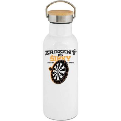 123TRIKO termoska Zrozený pro šipky, nucený k práci. bílý a oranžový tisk 500 ml
