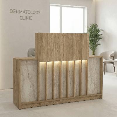 TopMebel Рецепция Davis от меламин с LED в цвят сепет дъб - травертин 150x41.8x115см