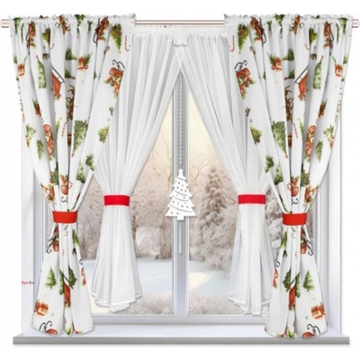 BytoTex Sada záclon s vánočním motivem L 694 bílá, 400 x 150 cm
