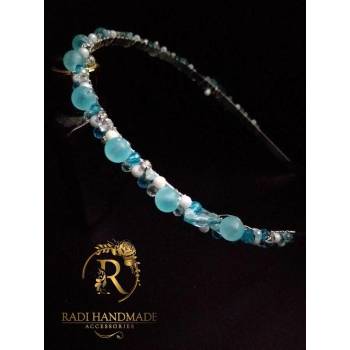 Image 1 of Radi handmade Диадема със синьо тюркоазено матирани перли и бели кристали (456)