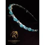 Radi handmade Диадема със синьо тюркоазено матирани перли и бели кристали (456)