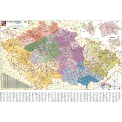 Česká republika PSČ obří - nástěnná mapa 200 x 140 cm, lamino + stříbrný hliníkový rám