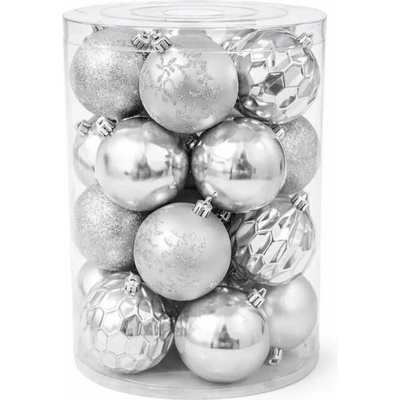 DECOLED Sada vianočných ozdôb strieborné plastové gule 8 cm, balenie 20 ks