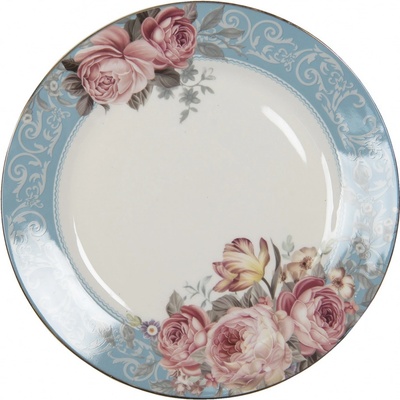 Clayre & Eef Porcelánový jídelní talíř se zlatou linkou Peony Rosé 26 x 2 cm