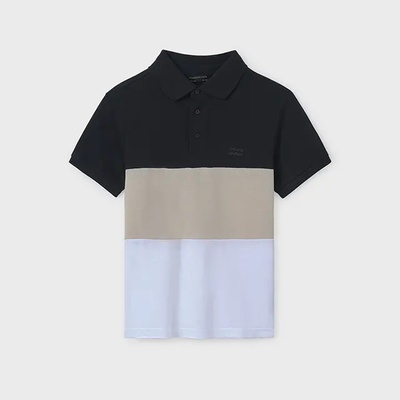 MAYORAL Поло тениска къс ръкав blocking бежово, бяло и черно за момче Майорал