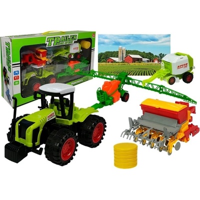 LEAN TOYS Poľnohospodársky traktor s prívesmi zeleno-čierny