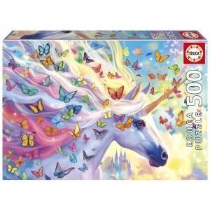 Educa Puzzle 500 pieces. Unicorn and colorful butterflies