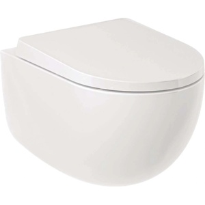 Kludi Resa D - Окачена тоалетна чиния със седалка SoftClose, Rimless, спираловидно промиване, бяла с лъскав блясък 24WCSET43 (24WCSET43)