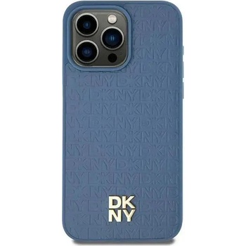 DKNY Кейс DKNY Leather Pattern Metal Logo MagSafe за iPhone 15/14/13, син (3666339261658)