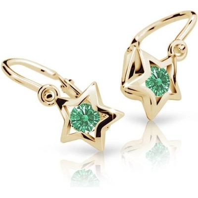 Danfil dětské náušnice hvězdičky C1942 ze žlutého zlata s kamínkem Emerald Green zapínání brizura