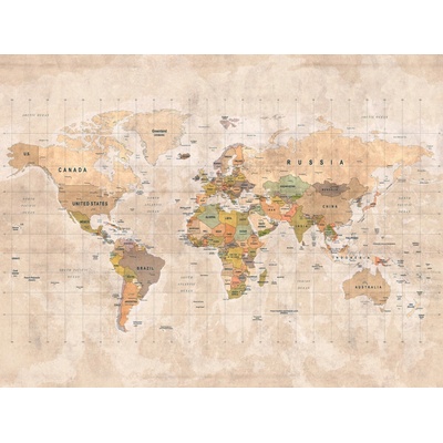 Grandeco ML3001 Vliesová fototapeta na zeď Mapa Světa rozměry 3,71 x 2.8 m