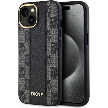 Image 1 of DKNY PU Checkered Pattern MagSafe Leather Hard Case - дизайнерски кожен кейс с MagSafe за iPhone 15 (черен)