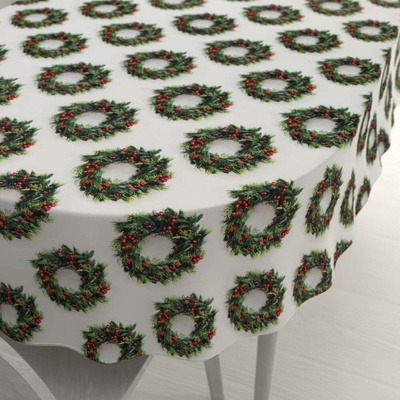 Biante satén oválný ubrus LUP-508 Vánoční věnečky na bílém 140x180 cm