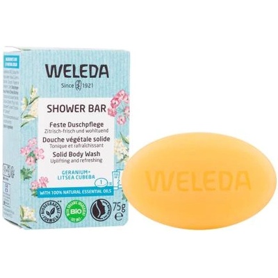 Weleda Shower Bar Geranium + Litsea Cubera ароматерапевтичен твърд сапун за стимулиране на жизнеността 75 гр за жени