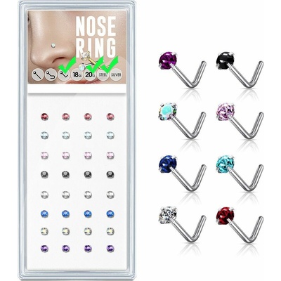 S4U Sada 40ti piercingů do nosu, 2 mm zirkon 0,8 mm N0000-34