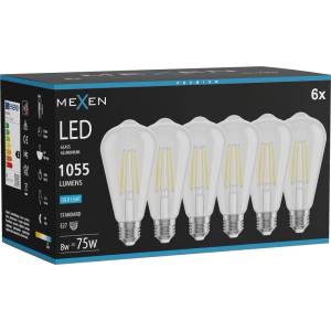 Mexen Vintis 6x LED нажежаема жичка Е27, ST64, 8W, Студена - 6500K, 1055 lm, прозрачен (L152-E27-0865-00x06)