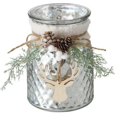 Boltze Xmas Svícen s vánoční dekorací WILKA, výš, 16 cm, stříbrný vícebarevná