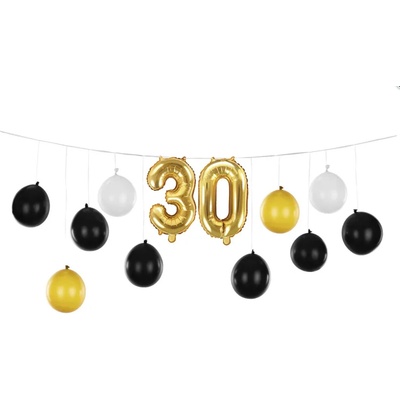 PartyDeco Balónová girlanda „30. narodeniny“, zlatá, čierna, biela