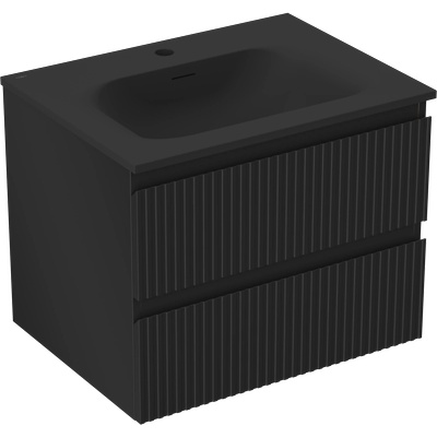 Rivel шкафа за баня 60 см с мивка Vela, 2 чекмеджета, оребрена, черен мат - 91A20-06047-2-BFF71-W23M71 (91A20-06047-2-BFF71-W23M71)