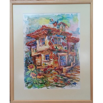 Image 1 of Пейзаж със селска къща и българска шевица