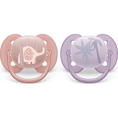 Philips залъгалки - Ultra Soft със стерилизаторна кутия 0-6 м - слонче/палми